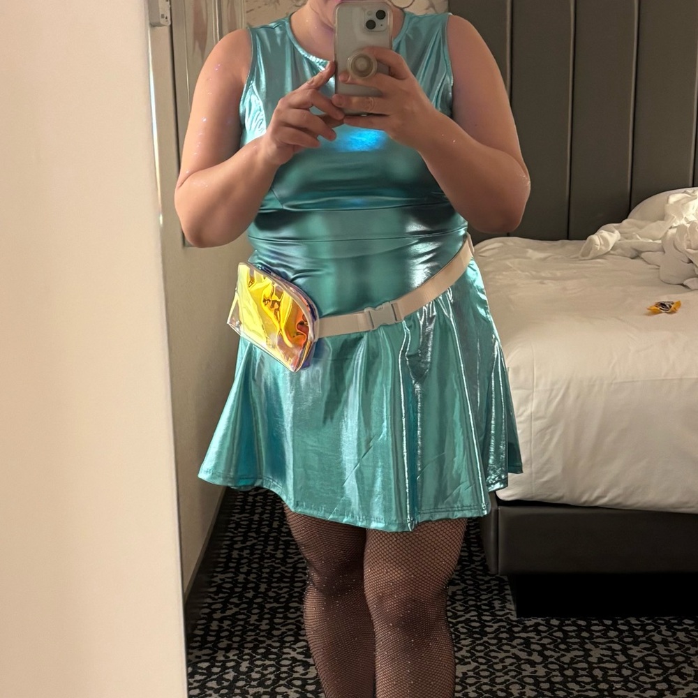 Metallic Blue short holographic Dress XL